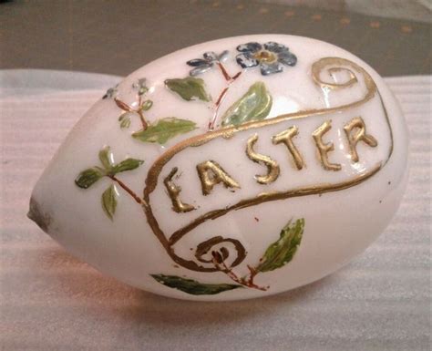 Antique Victorian Large Milk Glass Hand Blown Easter Egg Hand Painted
