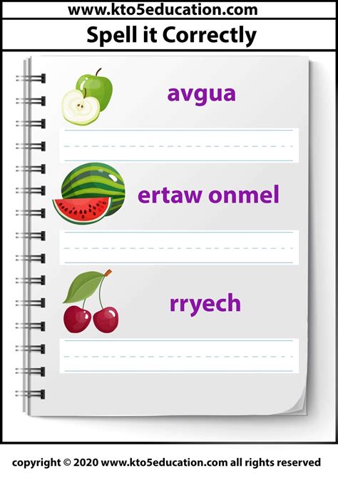 Spell It Correctly Fruit Worksheet Template Free Download
