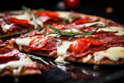 Macro Shot Of A Flatbread Pizza Slice With Melting Cheese And Pepperoni