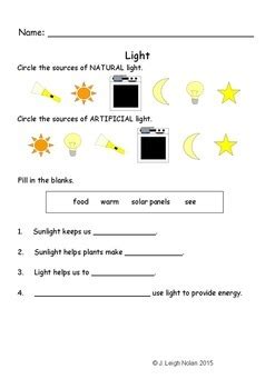 All worksheets have 3 versions 1st / 2nd Grade Light Worksheet by Nolan Resources | TpT