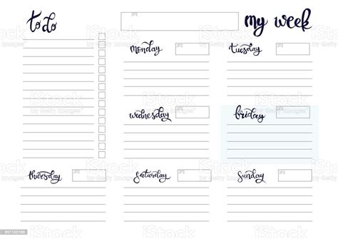 Weekly Planner Blank Template Stock Illustration - Download Image Now ...