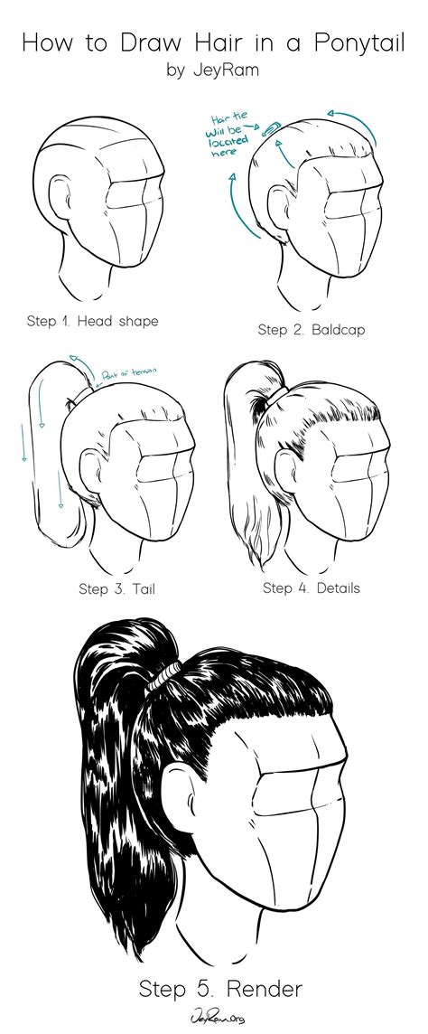 Learn How To Draw Hair In A Simple Ponytail With This Step By Step