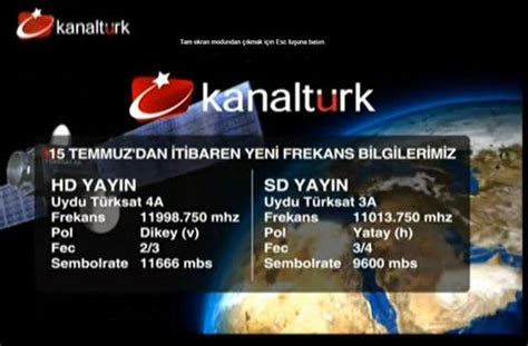 KANALTÜRK TV ve KANALTÜRK TV HD TÜRKSAT 4A YENİ FREKANSI Türksat 4A