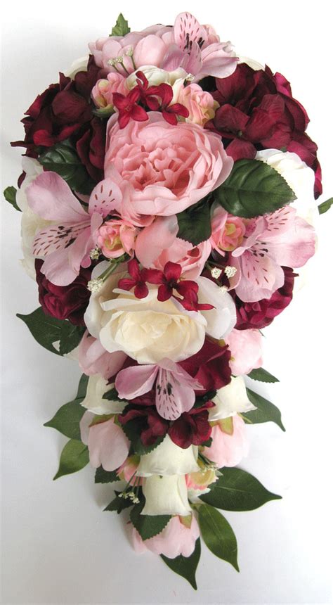 Follow this simple diy by pumpkin and pye and make your own faux flower make your own bridal bouquet with this years hottest wedding trends, and walk down the aisle with an affordable and handmade bouquet. Wedding Bouquet 17 pc package Bridal Silk Flowers BURGUNDY ...