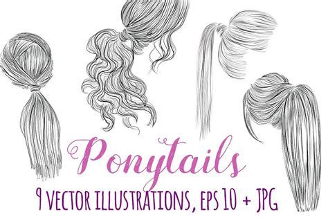 Ponytails Vector Hairstyles Set Hair Vector Romantic Hairstyles How