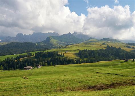 Aerial View With Drone Sassolungo Mountains On The Italian Alps