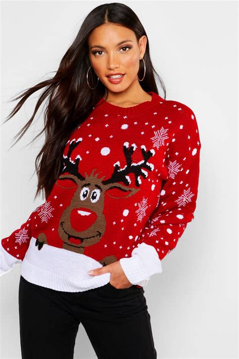 Contrast Hem Reindeer Christmas Sweater Reindeer Christmas Sweater