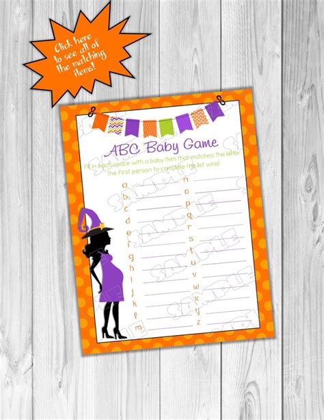 Halloween Baby Shower Games Abc Baby Game Printable Instant Etsy