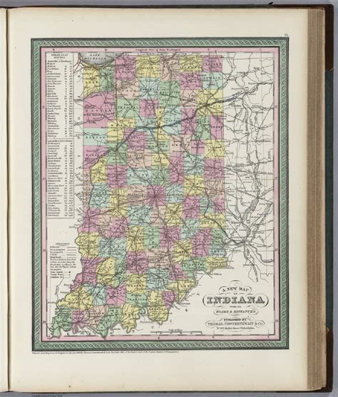 A New Map Of Indiana With Its Roads And Distances Published By Thomas