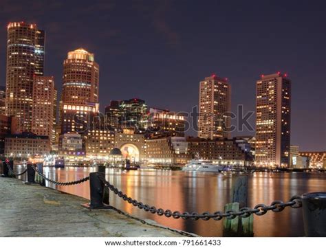 Boston Skyline Downtown Harborwalk Night Stock Photo 791661433