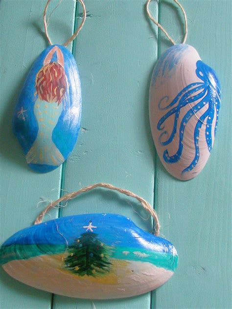 Hand Painted Shell Ornaments Signed And Dated By Marianne McCarthy