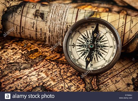 Map And Compass Pics Old Vintage Compass On Ancient Map Stock Photo