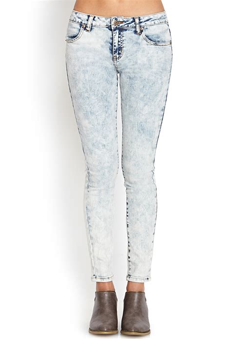Forever 21 Bleached Skinny Jeans In Blue Denim Washed Lyst