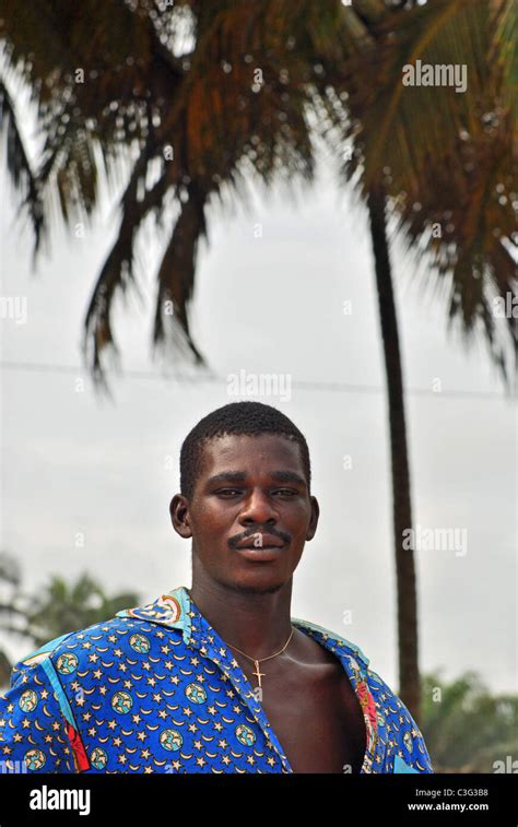 Portrait Of Young Man In Jacqueville Ivory Coast West Africa Stock