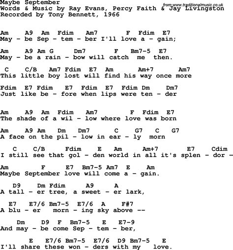 Song Lyrics With Guitar Chords For Maybe September Tony Bennett 1966