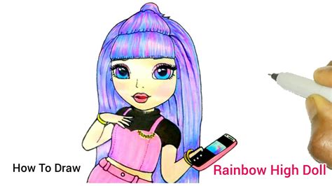 How To Draw Colour A Rainbow High Fashion Doll Draw Fashion Doll