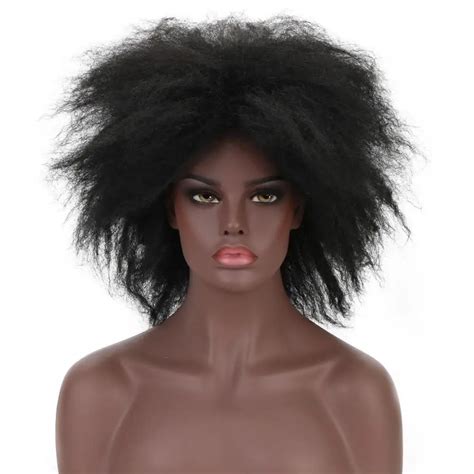 Free Beauty 20 Long Kinky Straight Afro Wig Natural Black Synthetic African Wigs For Black