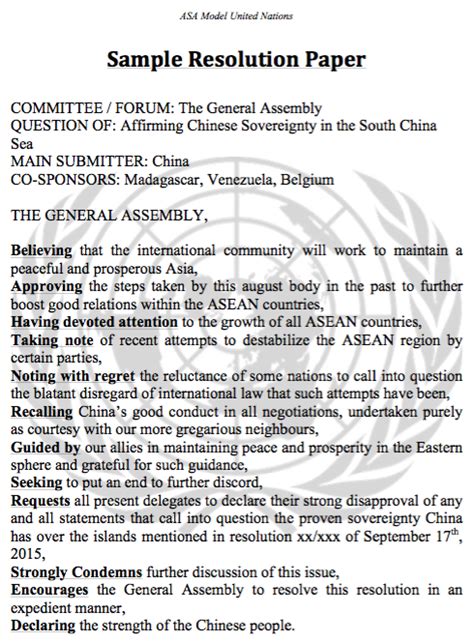 Asa Model United Nations Resolution Paper