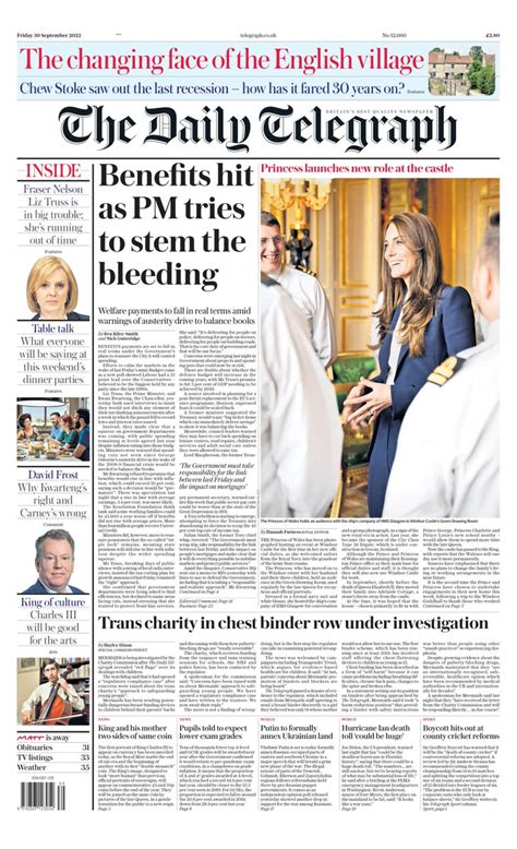 Daily Telegraph Front Page 30th Of September 2022 Tomorrow S Papers