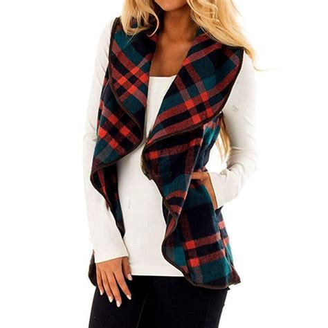 Womail New Womens Lapel Open Front Sleeveless Plaid Vest