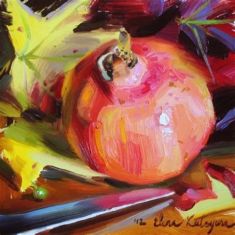 Daily Paintworks Pomegranate And Autumn Leaves By Elena Katsyura