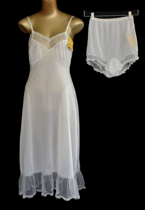 60s White Nylon Slip And Panty Set By Luxite Mesh Trim Etsy