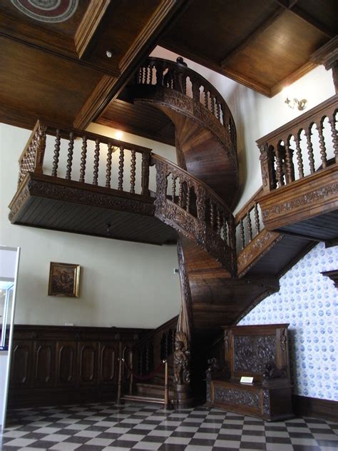 Antique wooden staircase, 19th century. Beautiful Wood-Carved Spiral Staircase | House stairs, Staircase, Mansion floor plan