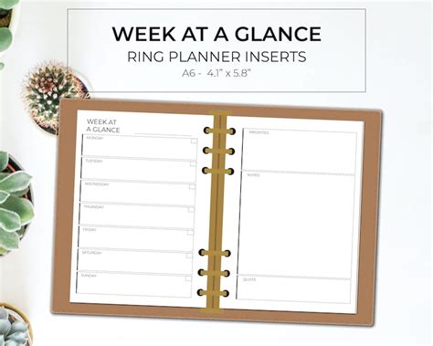 A6 Weekly Planner Printable A6 Planner Insert Week At A Etsy