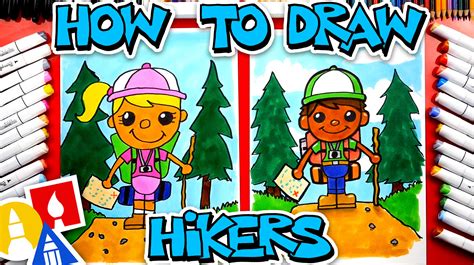 2) from the middle of the rectangle, draw one vertical and one horizontal line equally dividing the shape. How To Draw A Person Hiking (Backpacking) - Art For Kids Hub