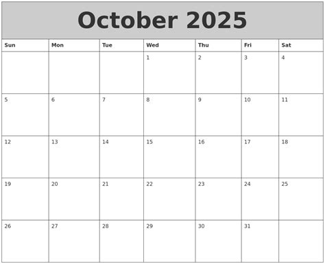 October 2025 - September 2025 Calendar