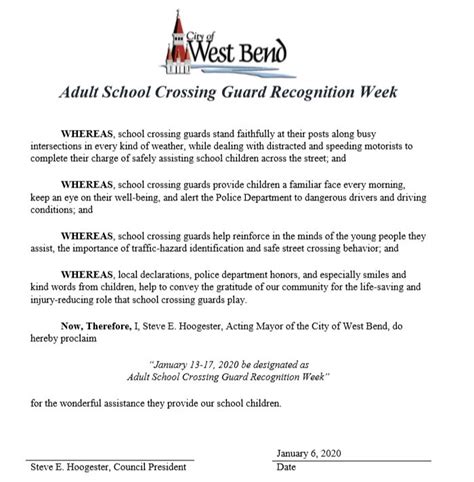 Proclamation Recognizing West Bends School Crossing Guards