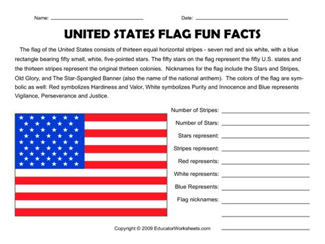 United States Flag Fun Facts Worksheet For 3rd 5th Grade Lesson