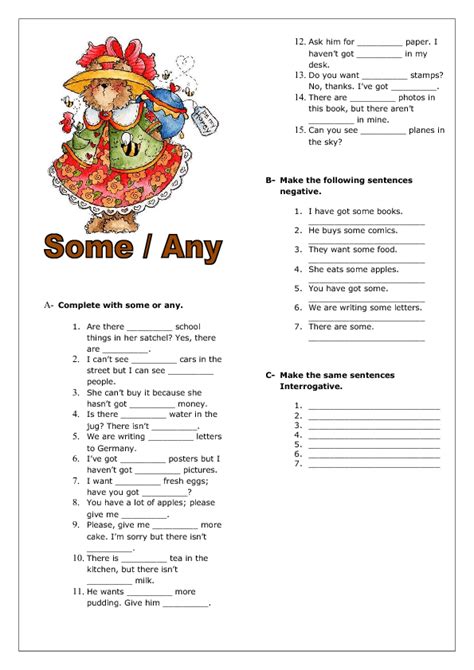 Some Or Any Elementary Worksheet