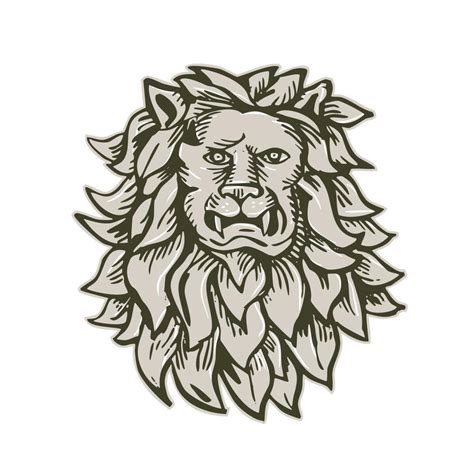 Angry Lion Big Cat Head Etching 12392602 Vector Art At Vecteezy
