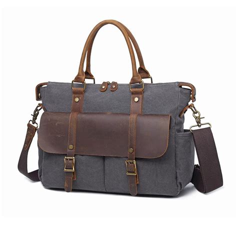 Canvas Leather Mens Womens Handbag Briefcase Bag Side Bag Travel Bag F