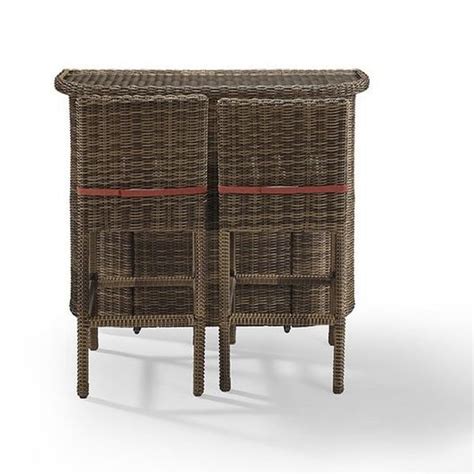 Crosley Bradenton 3 Piece Wicker Bar Set With Bar And Two Stools And