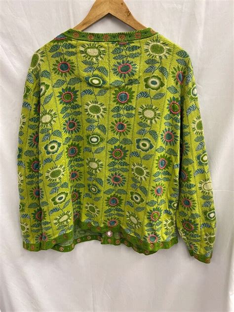 Gudrun Sjoden Lady S Green Multicoloured Floral Patterned Cardigan Sz