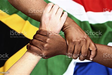 Rainbow Nation Unity Three Clasped Hands Against South