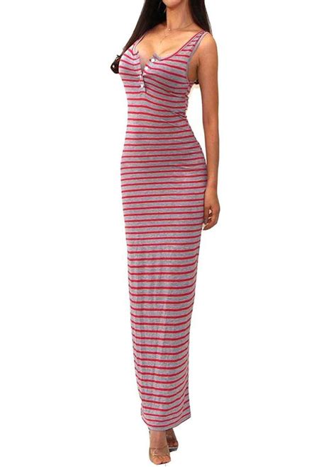 Tank Top Style Striped Summer Maxi Dress Long Bodycon Maxi Dresses