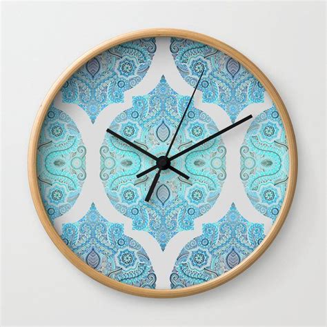 Buy Through Ocean And Sky Turquoise And Blue Moroccan Pattern Wall Clock