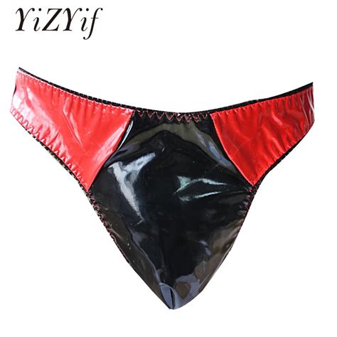 buy yizyif sexy gay men g string t back thong men s patent leather colorblock