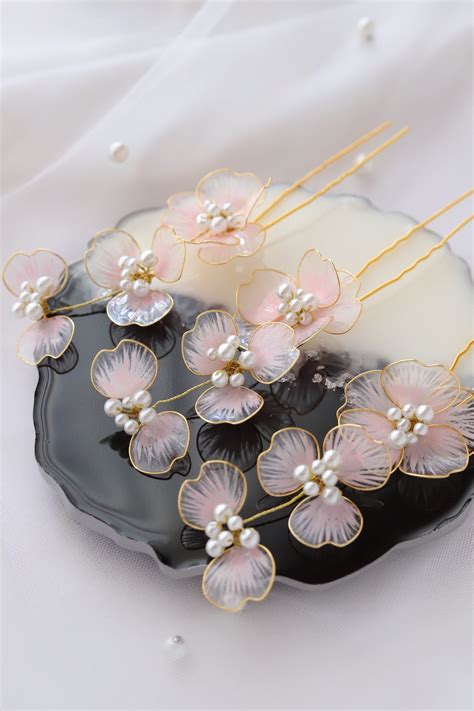 Cherry Blossom Hair Pin Bridesmaid Hair Pin Kanzashi Flower Etsy