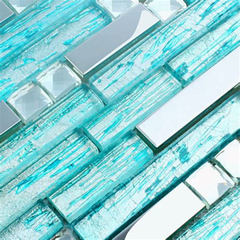 Stainless Steel Backsplash Blue Glass Mosaic Tiles Kitchen Back Splash