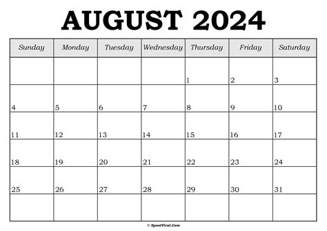 Free August 2024 Calendar Printable