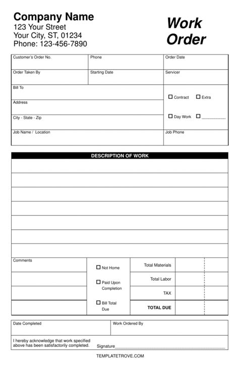Construction Work Order Template Word
