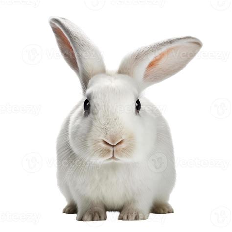 Front View Of Cute Baby White Rabbit On White Background White Rabbit