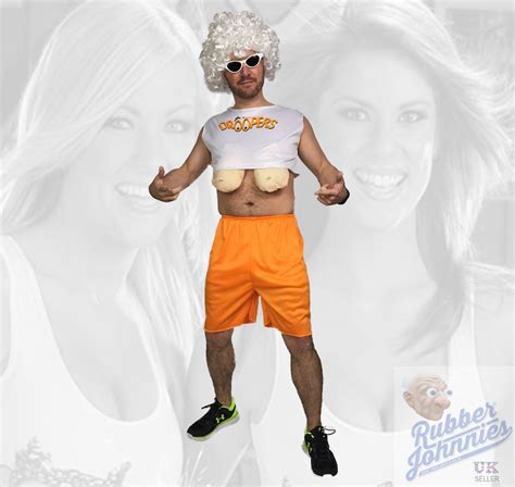 Men S Funny Droopers Costume Hooters Big Fake Boobs Fancy Dress Stag Party EBay