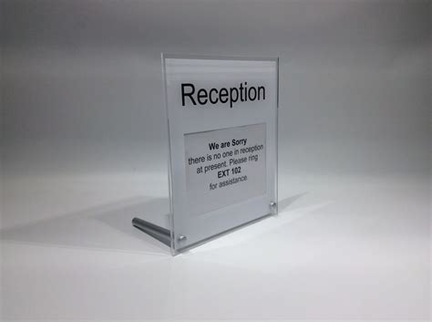 When enabled, the desk sign can be used to capture who sat where and when. Reception desk sign Freestanding desk top sign with space ...