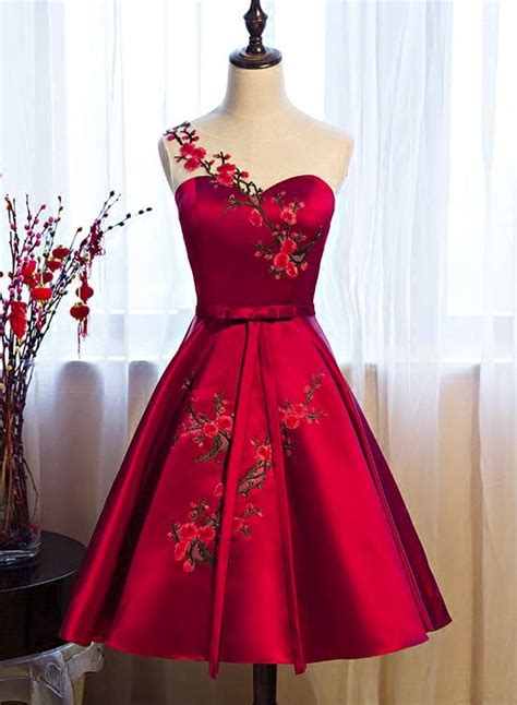 Red Satin Short Formal Dresses Lovely Party Dresses Cute Party Dress
