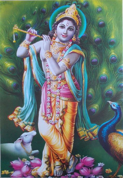 Lord Shri Krishna Fluting Peacock Feathers Big Print Poster 20x30